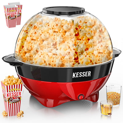 KESSER® Popcornmaschine Groß 800W | Popcorn-Maker 5,5l Inhalt mit Antihaftbeschichtung Deckel & Servierschale | für Öl Butter Zucker Stille & Schnelle inkl. abnehmbarer Heizfläche