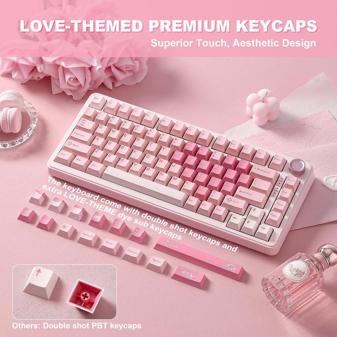 YUNZII B75 PRO Drahtlose Mechanische Tastatur, 75% Gaming Tastatur Dichtung Hot Swap Custom Tastatur mit Knopf, Vorgeschmierte Schalter RGB, Tri-Mode Tastatur (Pink, Cocoa Cream V2 Switch)