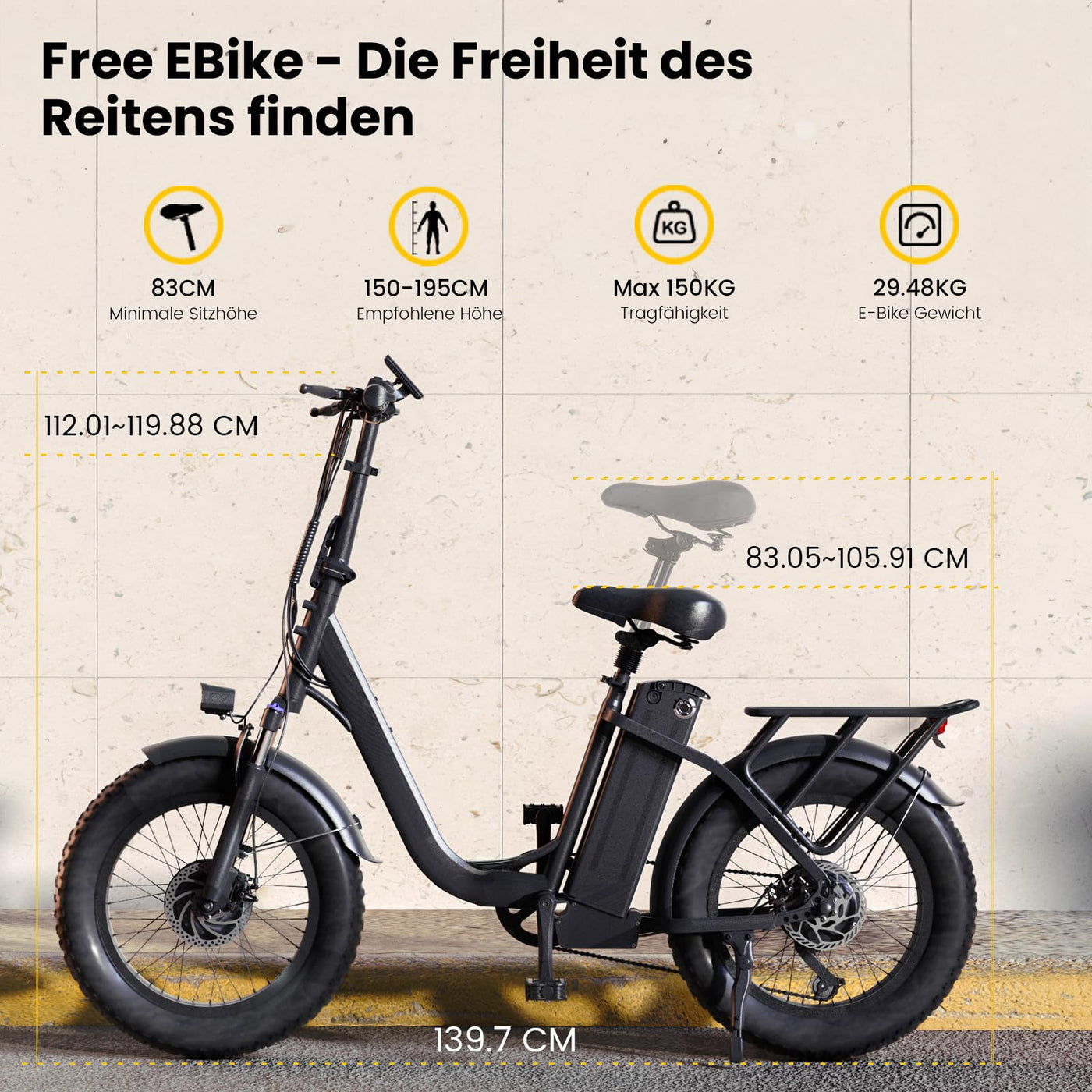 Finbike E Bike mit 48V 15.6Ah Abnehmbare Akku,20 * 3.0 Zoll Fette Reifen All-Terrain Elektrofahrräder,7-Gang Getriebe mit LCD-Display,PAS-Modus Max Reichweite 120KM,Pedelec Herren Damen 25km/h 250W