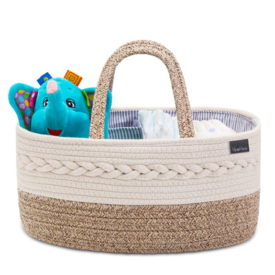 YeaYee Baby Windel Caddy Organizer，Multifunktionale Aufbewahrungsbox für Windeln， mit wechselbaren Fächern, 100% Baumwoll-Leinen, tragbarer Aufbewahrungskorb für Windeln, Babyparty-Geschenk