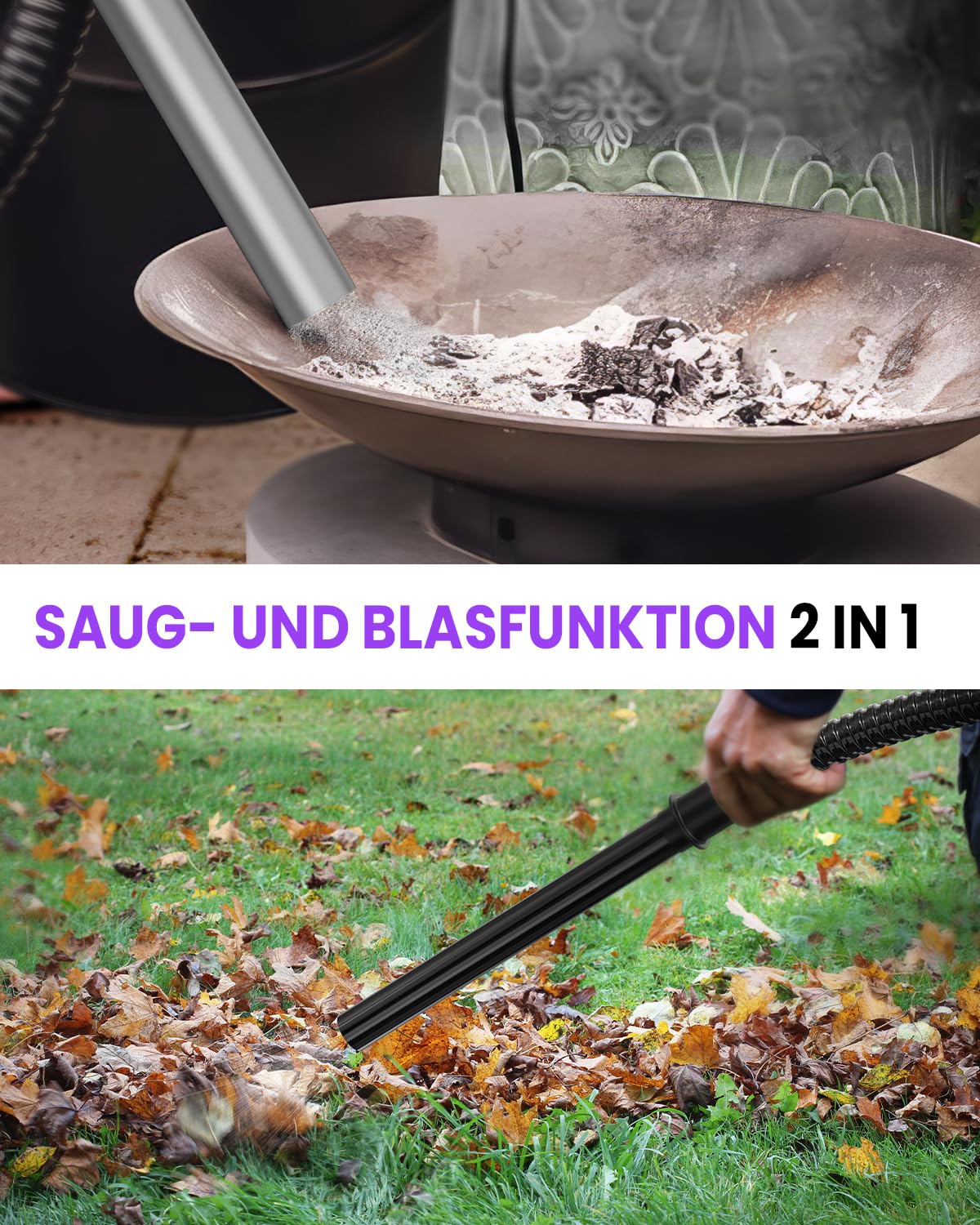 VANPORE Aschesauger für Kamin, 20L Aschesauger, 1200W Starke Saugleistung, Kamin Staubsauger mit Rollfuß, Für Kamin, Pelletgrill, Ofen und Feuerstelle (Purple)