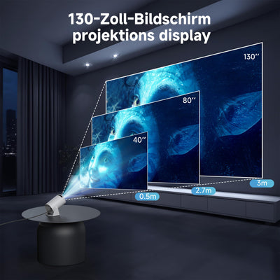 Polocsh Beamer, Mini Beamer mit WiFi6 und BT 5.2, Projektor Full HD 720P, Automatische Trapezkorrektur, 180-Grad-Winkel, 130-Zoll Projector mit Android OS 11.0 für Phone/PC/PS5/Xbox, Weiß