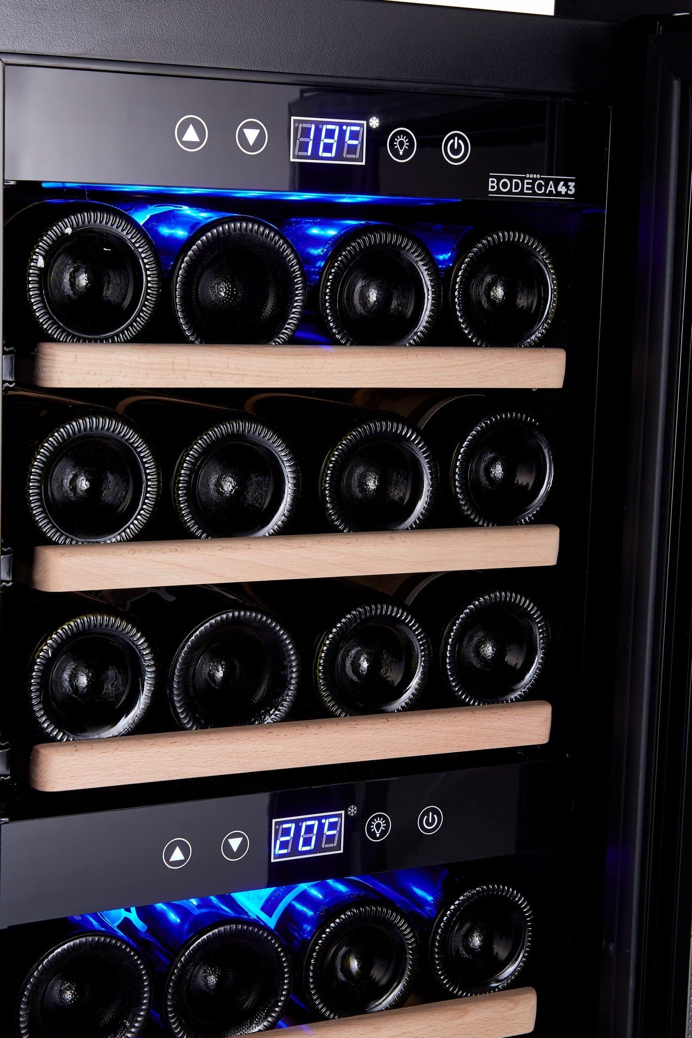 BODEGA43-24 Weinkühlschrank - Weinkühlschrank 2 Zonen, 5-20 ºC, 80 Liter, 24 Flaschen, 6 Regaleinschübe, Vollglas-Designtür mit Touchpanel, Geräuscharm (43 dB) & sehr vibrationsarm, Schwarz