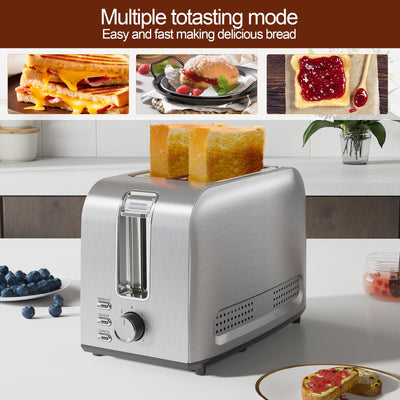 Runnatal Toaster–2 Toastschlitze, Edelstahl Toaster, Toaster 2 scheiben, 7 Stufen, Auftaufunktion, Aufwärmfunktion, Liftfunktion, Abschaltautomatik, Extra Breite Toastschlitze, Silber