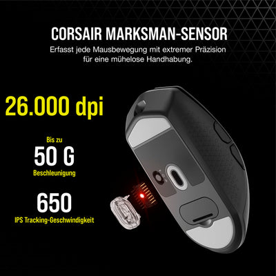 CORSAIR KATAR ELITE WIRELESS Ultraleichte FPS Gaming Maus - 10.000 DPI - Symmetrische Form - Bis zu 110 Stunden Akkulaufzeit - iCUE-Kompatibel - PC, PS5, PS4, Xbox - Schwarz