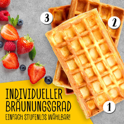 GOURMETmaxx Waffeleisen für 2 Waffeln | 1000 Watt | Für Belgische Waffeln + Antihaftbeschichtung | Mit Heizelementen oben & unten zur gleichmäßigen Wärmeverteilung | Stufenlos Einstellbar