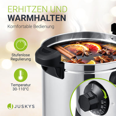 Juskys Glühweinkocher Teramo 7 Liter 1500W mit Zapfhahn, Thermostat & Überhitzungsschutz, 30-110°C, Edelstahl, elektrisch, Heißgetränkespender Glühweinkessel Heißwasserspender Glühweintopf