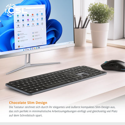 CSL Logix Pro - Tastatur Maus Set kabellos in schwarz mit QWERTZ Layout bestehend aus Funktastatur, Funk Maus, USB Nano Empfänger und USB Ladekabel, perfekt für Office PC, Laptop, Multimedia Computer