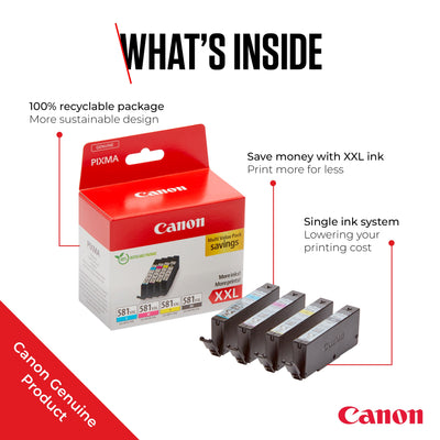 Canon CLI-581 XXL C M Y BK Vorteilspack 4 Tintenpatronen höchste Reichweite XXL (Schwarz XXL, Cyan XXL, Magenta XXL, Gelb XXL) Original [Umweltfreundliche Recycle-Kartonverpackung 2024]