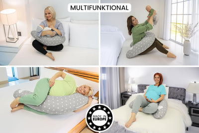 Amilian Stillkissen XXL - Schwangerschaftskissen & Seitenschläferkissen Baby - Pregnancy Pillow und Body Pillow - Grau mit Sternen - Kissen Schwangerschaft