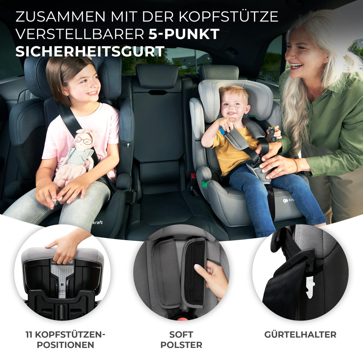 Kinderkraft Kinderautositz COMFORT UP I-SIZE, Autokindersitz, Autositz, Kindersitz, für Kinder von 76-150 cm, 5-Punkt-Sicherheitsgurt, Einstellbare Kopfstütze, ECE R129/03, Grün