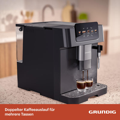 GRUNDIG KVA 6230 Kaffeevollautomat mit Milchaufschäumdüse, Edelstahlmahlwerk mit 13 Mahlgraden, 250 g Bohnenbehälter, 2 Liter abnehmbarer Wassertank, 19 Bar Pumpendruck, Touch-Display, Schwarz