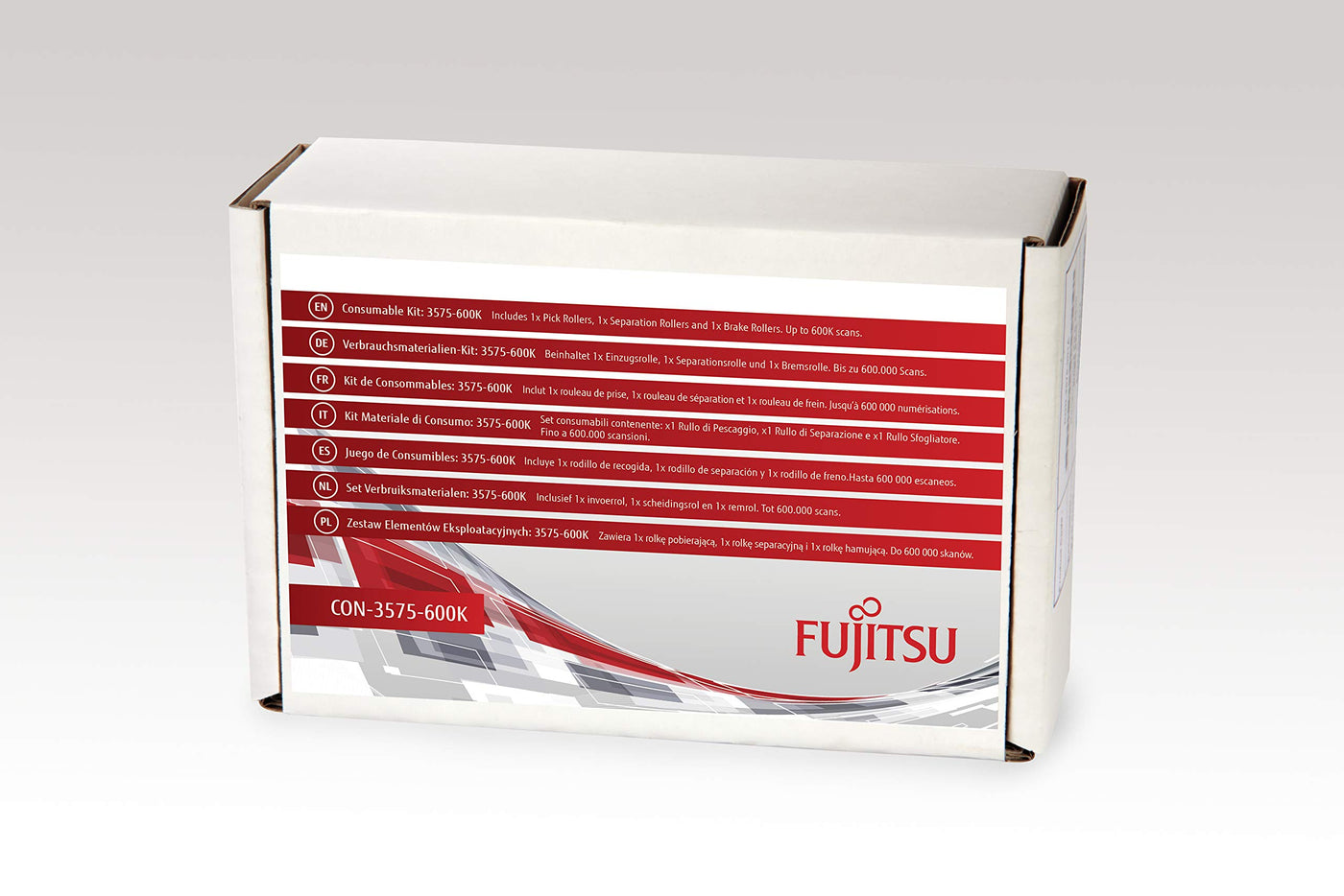 Fujitsu Pfu Verbrauchs-Set 3575-600 K, 1 Pack: für fi-6400, fi-6800. Enthält 1 x Pick-Roller, 1 x Trennwalze und 1 x Bremsenwalzen Geschätzte Lebensdauer: bis zu 600 K Scans