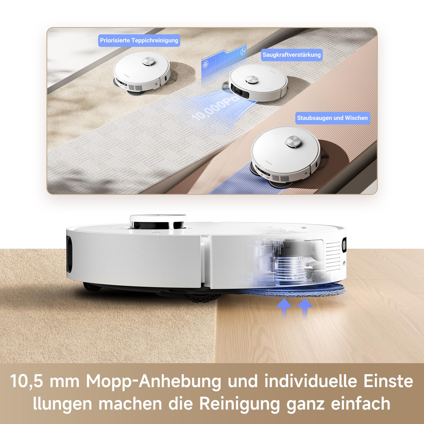 Dreame L10s Ultra Gen 2 Saugroboter mit Wischfunktion,MopExtend™ RoboSwing-Technologie, 10.000 Pa Vormax™-Saugkraft, Haustiermodus, vollautomatischer Basisstation,vielseitiger Teppichreinigung