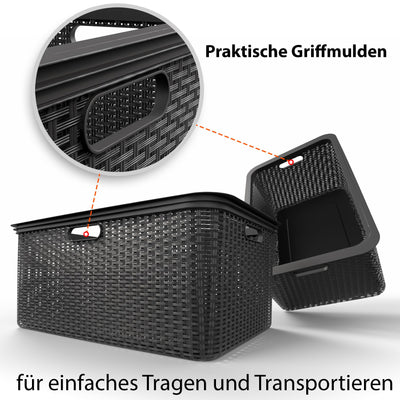 BigDean 3 Stück Wäschekorb 59x39x26 cm Rattan Design – Wäschewanne Made in Germany