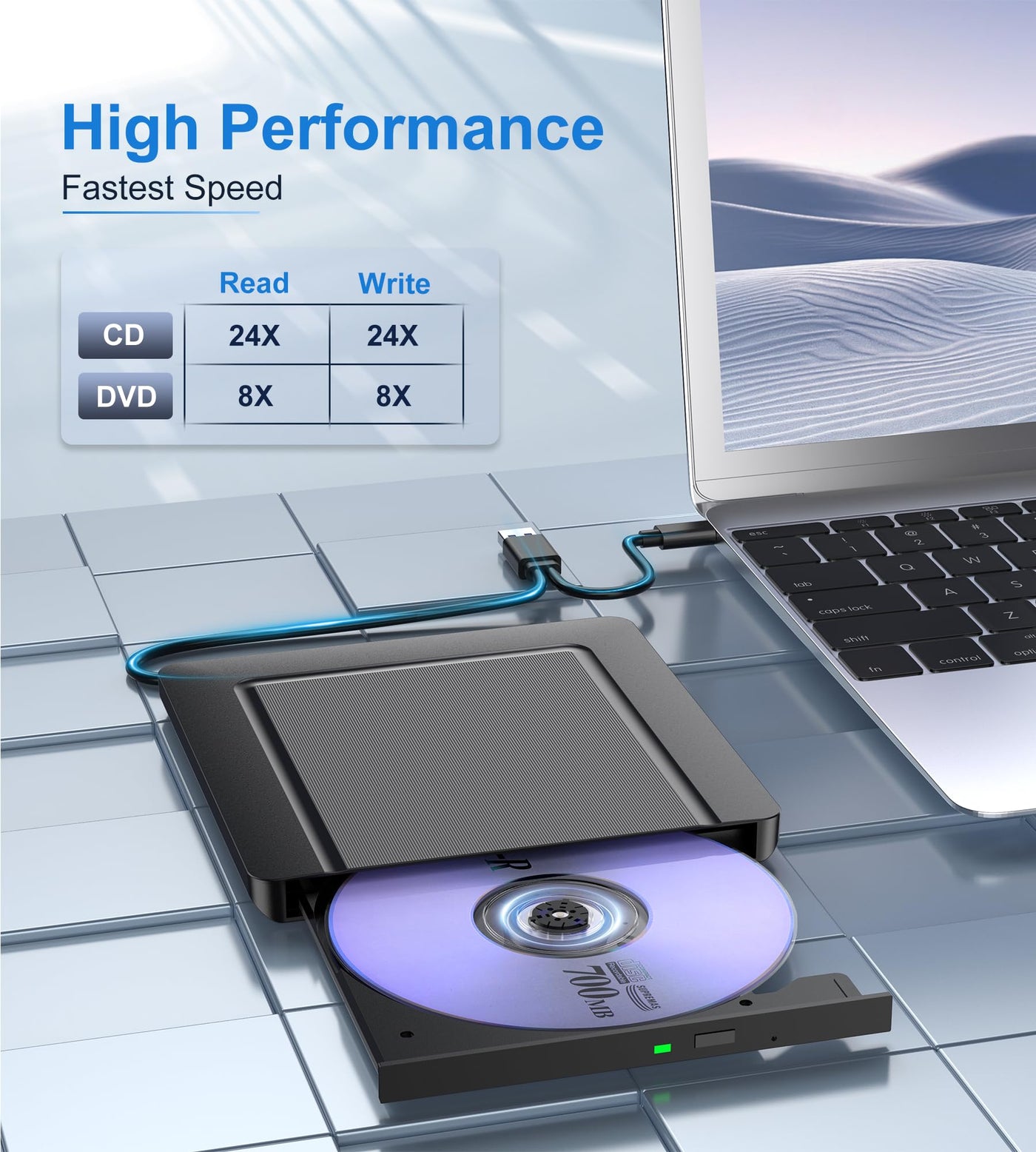 Externes CD DVD Laufwerk, Ultra dünn USB 3.0 & USB-C CD/DVD Laufwerk Extern, CD DVD +/-RW ROM Brenner Optical External DVD Drive für Laptop, PC, Desktop, MacBook, Windows 11/10/8/7/XP/Linux/MacOS