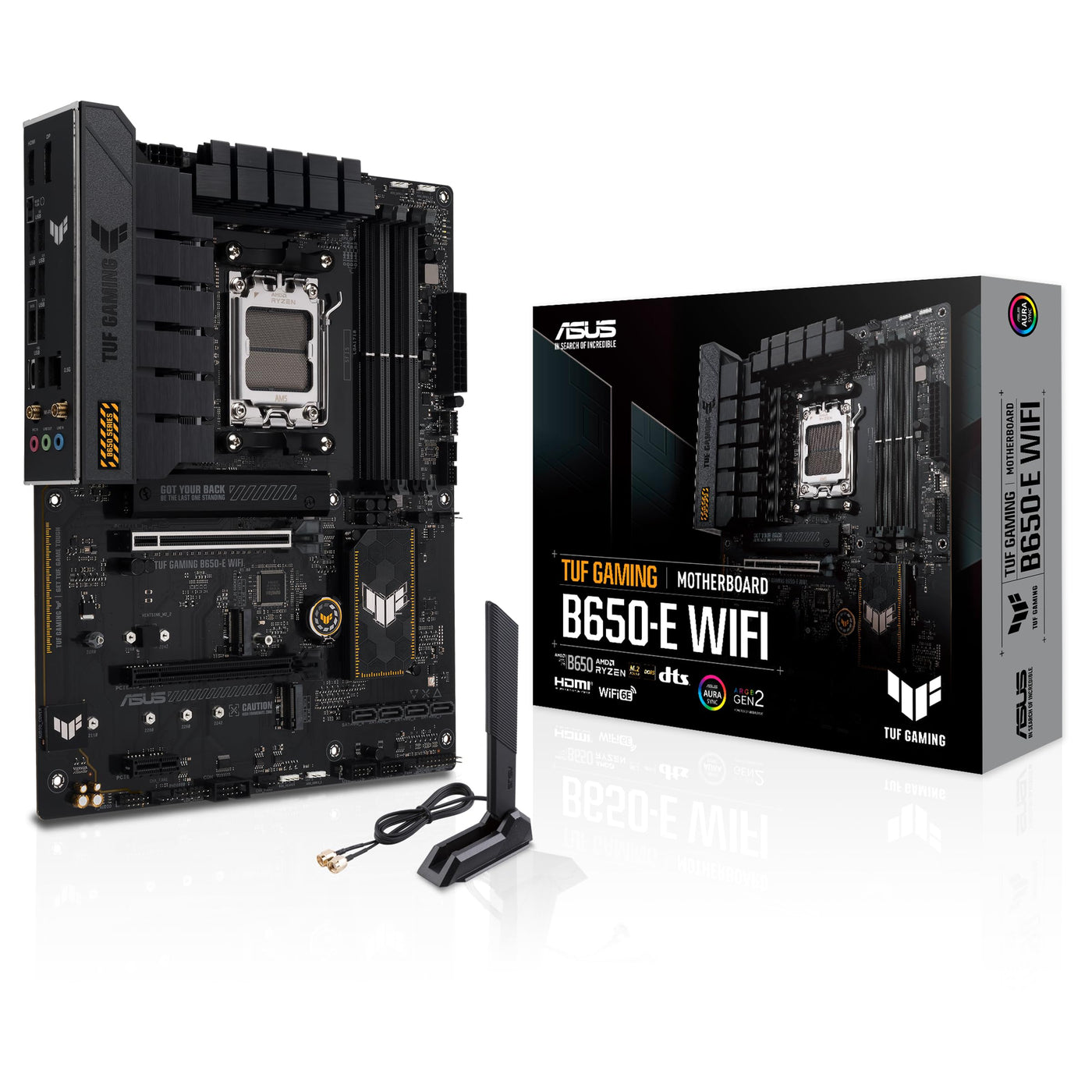 ASUS TUF Gaming B650-E WiFi Mainboard Sockel AMD AM5 (Ryzen 7000, ATX, PCIe 5.0, DDR5-Speicher, WiFi 6E, USB 3.2 Gen 2x2 Typ-C, Aura Sync)