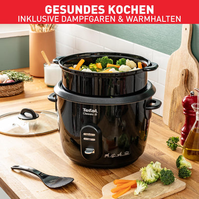 Tefal New Classic Reiskocher RK1038 | automatische Programme | Warmhaltefunktion | 5L Fassungsvermögen | Dampfgarfunktion | schwarz-metallic