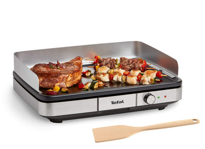 Tefal Maxi Plancha Elektro-Tischgrill CB690D | Extra groß | Antihaft Teppanyaki Platte | Leichte Reinigung | Innen und außen nutzbar | Inkl. abnehmbarem Windschutz + Spatel | 2300W, Schwarz/Silber