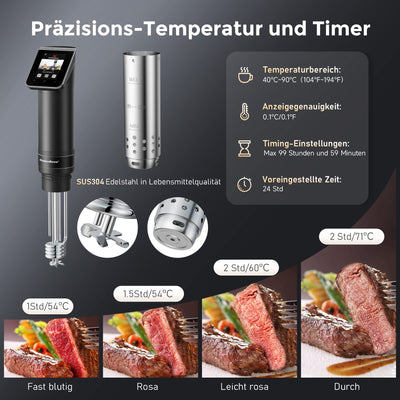 KitchenBoss Sous Vide Garer Stick WLAN: G330 Wifi Präzisionskocher Präziser Temperatureinstellung bis 90°C IPX7 Wasserdicht TFT Touch-Display Immersion Tauchzikulator 360° Zirkulation mit Timer