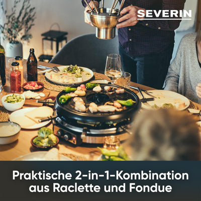 SEVERIN 2348-000 RG 2348 Raclette-Fondue-Kombination, Kunststoff, Edelstahl-gebürstet-schwarz