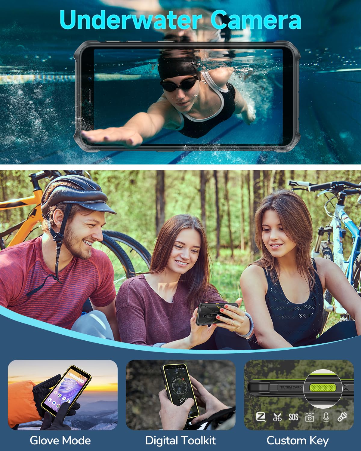 Ulefone Armor X12 Outdoor Handy, 6GB + 32GB/256GB SD Smartphone ohne vertrag Android 13 Go, 4860mAh 13MP+8MP 5,45'' HD+ 4G Dual SIM IP68 Wasserdicht Stoßfeste NFC GPS 2 Jahre Garantie -Schwarz