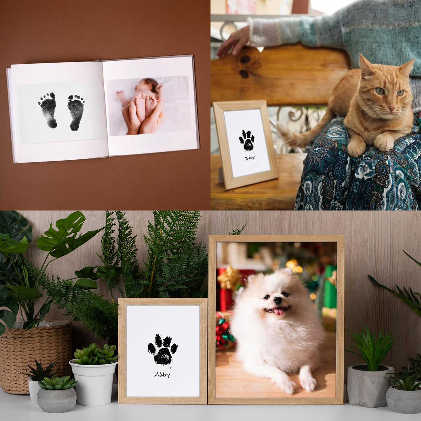 4 pcs Fußabdruck Baby Nabance Pfotenabdruck set Hund Katze, Baby Fussabdruck set Clean Touch Fussabdruck Baby Handabdruck Baby Kontakt nicht mit Farbe für Baby Shower Geschenk für Haustiere Besitzer