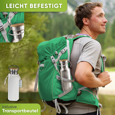 Blockhütte Premium Edelstahl Trinkflasche isoliert I 750ml I mit Naturborsten Bürste I Isolierflasche auslaufsicher I Wasserflasche spülmaschinenfest für Sport & Freizeit I BPA Frei