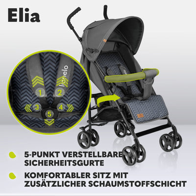 LIONELO Elia Buggy Klein Zusammenklappbar Kinderwagen Bis 15 Kg, Rücken Und Fußstützenverstellung Hinterradbremse, Moskitonetz, Beinwärmer, Einkaufskorb - Graphit