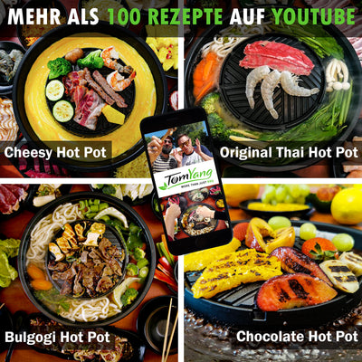 TomYang Hot Pot – Der Original Thai Grill, Designed in Germany, Schweizer Antihaftbeschichtung, mehr als 100 Anleitungsvideos & Rezepte. Korean BBQ , Hotpot, Mookata Thai Hot Pot Topf