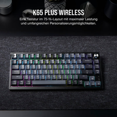 CORSAIR K65 Plus Wireless 75% RGB Hot-Swap-Fähige Mechanische Gaming-Tastatur - Vorgeschmierte MLX Red Linear Switches - Dual-Layer Sound Dampening - PBT Keycaps - QWERTZ DE - Schwarz