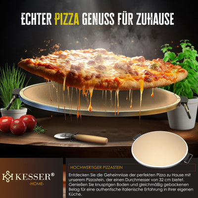 KESSER® Pizza-Ofen elektrisch bis 400 Grad | Elektrischer Pizzabäcker 1200W mit feuerfester Steinplatte & Timer Durchmesser 32cm | 5 Heizstufen & Sichtfenster | inkl. Pizzaschneider & Rezeptbuch