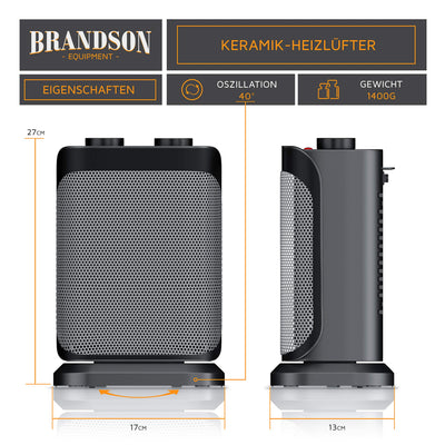 Brandson - Heizlüfter energiesparend leise - 2 Leistungsstufen -1500 Watt - Heizlüfter Badezimmer - stufenlose Temperaturregelung - Keramik Heizelement - Thermosicherung - Heizung Heater