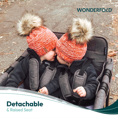 WONDERFOLD W4 4-Sitzer-Multifunktions-Quad-Kinderwagen mit abnehmbaren erhöhten Sitzen und verschiebbarem Verdeck, Grau