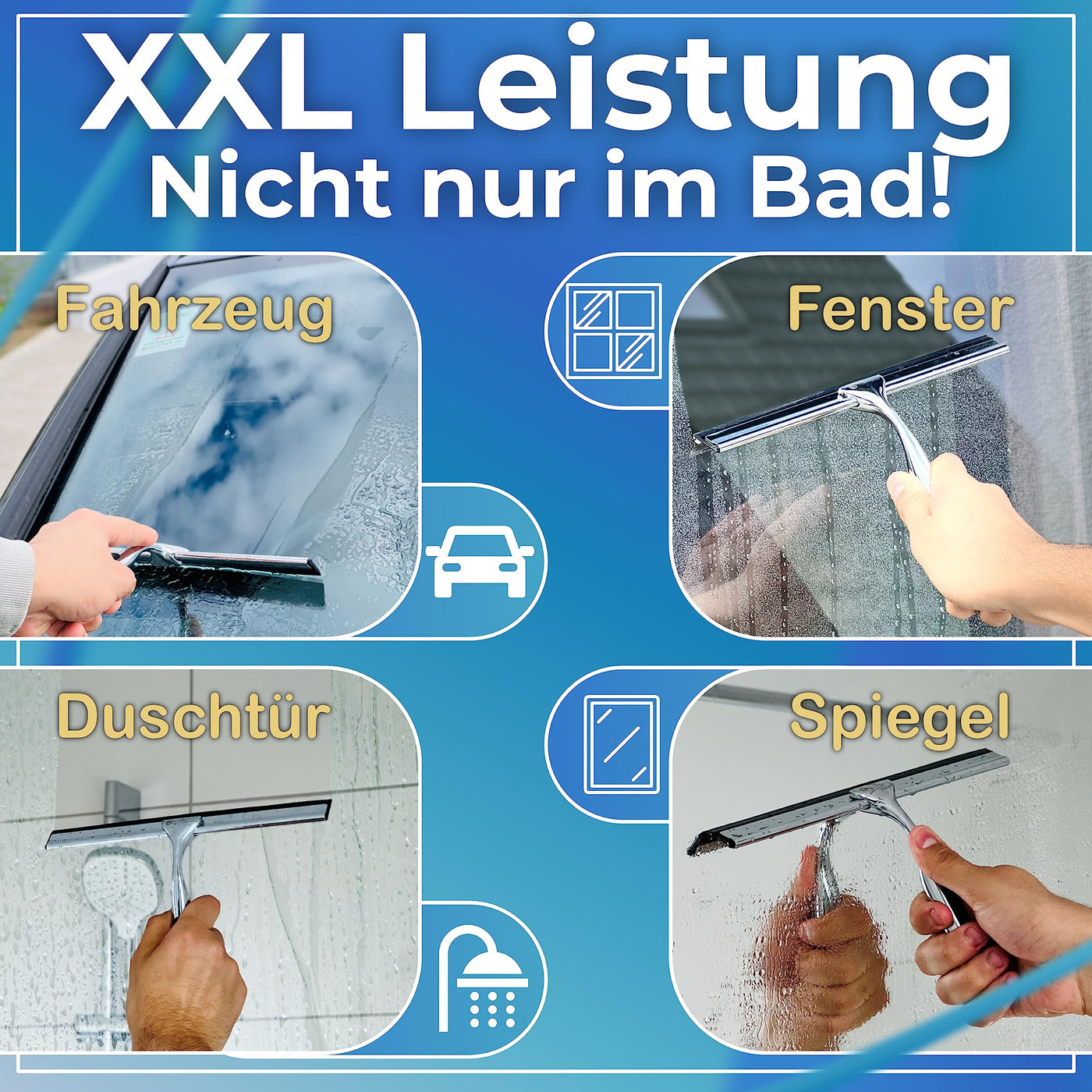 Guthand Duschabzieher - Breiter Glasabzieher Dusche [25cm] Fenster Abzieher - Scheibenabzieher mit Silikonlippe - Inkl. Ersatzlippe & 2X Klebe-Halterungen (Grau)