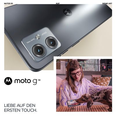 Motorola Mobility Moto g14 Smartphone (6,5"-FHD+-Display, 50-MP-Kamera, 4/128 GB, 5000 mAh, Android 13) Steel Grey, inkl. Schutzcover [Exklusiv bei Amazon]