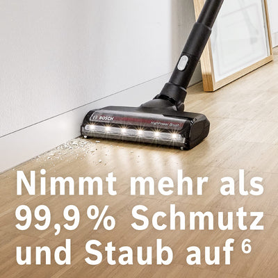 Bosch Akku-Staubsauger Unlimited Gen2 Serie 8 BKS8214W, beutellos, bis 45 Min Laufzeit, austauschbarer Akku, LED-Beleuchtung, automatische Anpassung an alle Bodenarten, XXL-Polsterdüse, weiß