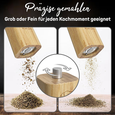 ELBFUCHS® Salz und Pfeffermühle Holz Groß [PERFEKTE GESCHENKIDEE] Liebevolles 2-er Set Pfeffer und Salzmühle mit Keramikmahlwerk | Ideal für Hölzerne Hochzeit Geschenk Einzug, Polterabend