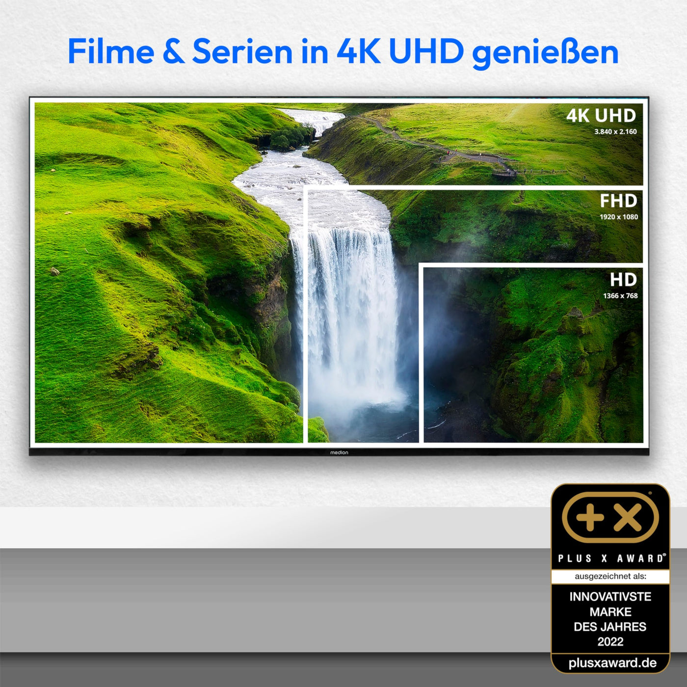 MEDION X15517 (MD 31642) 138,8 cm (55 Zoll) Fernseher (Smart-TV, 4K Ultra HD, HDR, VIDAA Store, Netflix, Prime Video, Disney+, DAZN, Paramount+, HbbTV, PVR, Bluetooth)