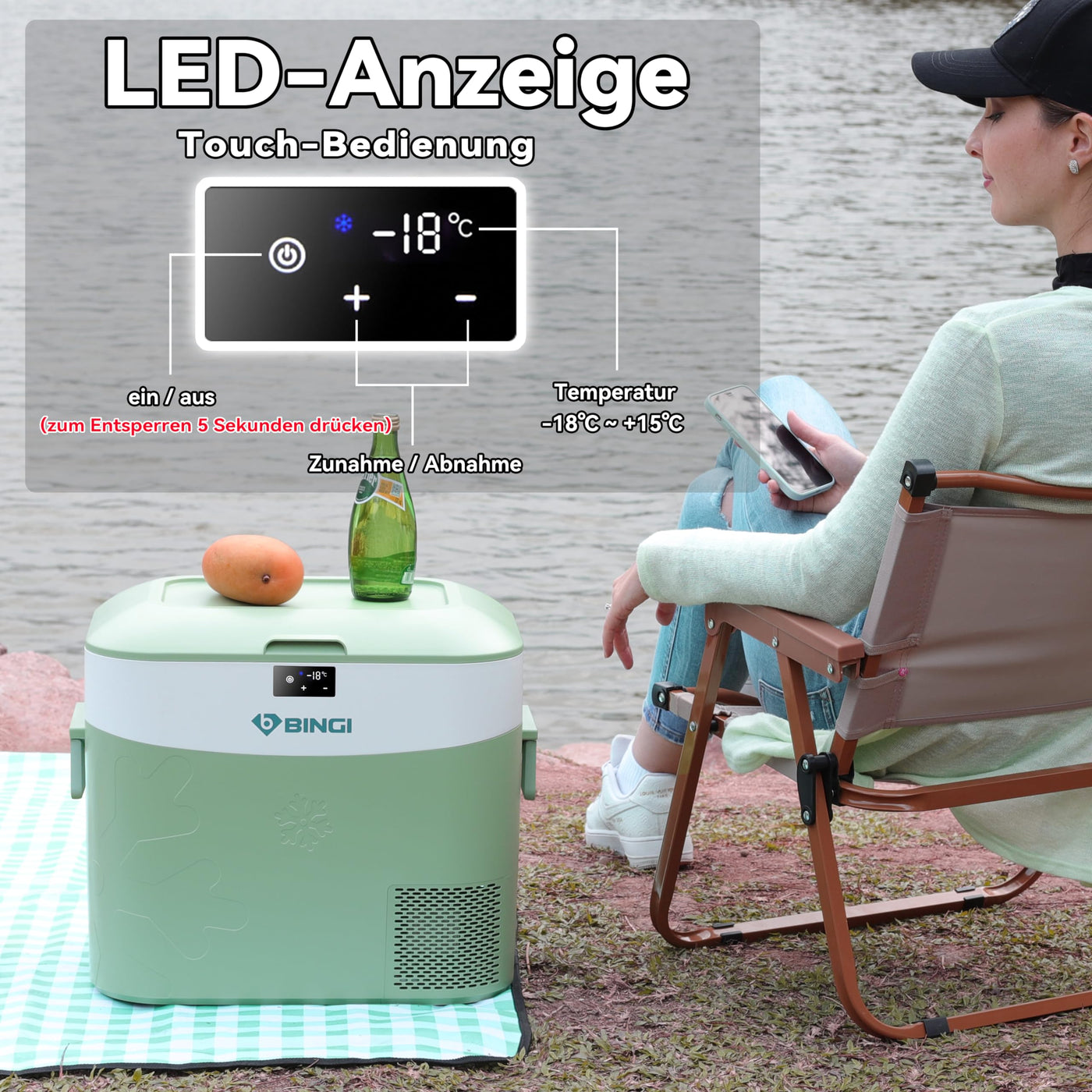 BINGI Kompressor Kühlbox 22L Tragbarer Elektrischer Kühlschrank 12/24V DC Elektrischer Gefrierschrank Tragbarer Gefrierschrank für Auto LKW Picknick Camping und Heimgebrauch