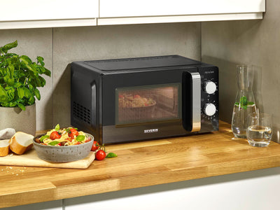 SEVERIN 2-in-1 Mikrowelle mit Grill 700 W, 900 W Grill, Grillofen mit 9 Automatikprogrammen, Mikrowelle mit Grillrost und Drehteller, schwarz / Edelstahl, MW 7781