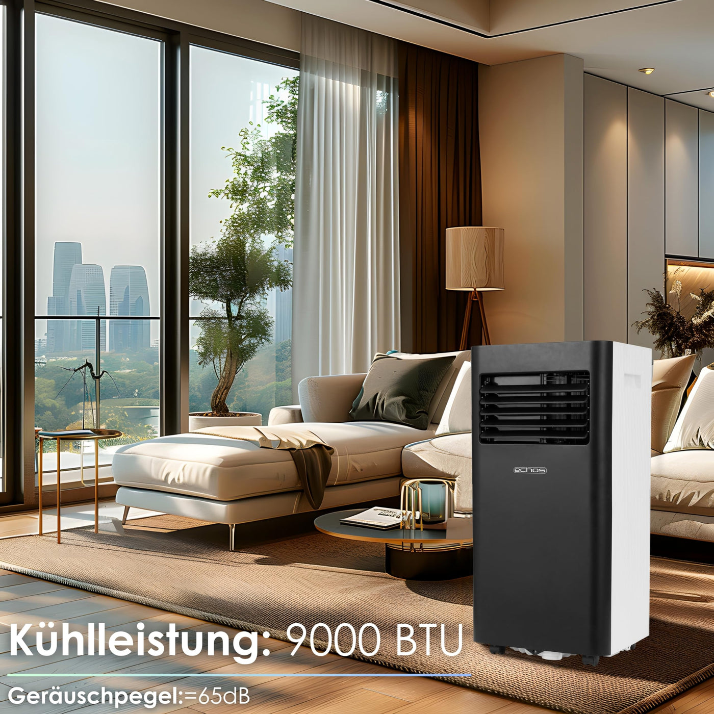 Echos Klimaanlage 3in1 WIFI mobil Fensterabdichtung mit Abluftschlauch 24h Timer Fernbedienung 9000 BTU 3 Modi Aircooler Klimagerät mobile Klimaanlage Air Cooler Klima Anlage Air Conditioner