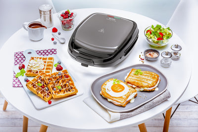 Tefal SW341B Snack Time 2in1 Kombi-Gerät Waffeleisen und Sandwichtoaster | 2 herausnehmbare | Antihaftbeschichtete Plattensets | Spülmaschinengeeignet | Wärmeisolierter Griff | ‎700 W | Grau / Schwarz