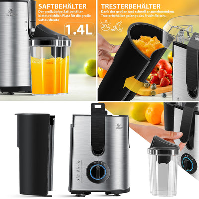 KESSER® Entsafter für Obst und Gemüse aus Edelstahl 1100W große 85 mm Einfüllöffnung inkl. Reinigungsbürste und Saftbehälter 3 Geschwindigkeitsstufen, Saftpresse Juicer, Silver/Black