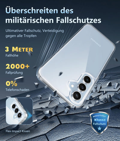 FNTCASE für Samsung Galaxy S24-FE Hülle: Militärischen Grad Fallschutz Anti Vergilbung Schlankes Hülle - Robuste langlebiqe Stoßfeste Schützende Transparente Handyhülle - 6,7 Zoll (Klar)