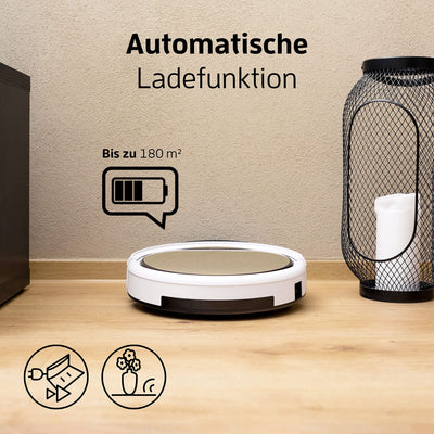 ZACO V5sPro Saugroboter mit Wischfunktion, automatischer Staubsauger Roboter, 2in1 nass Wischen bis zu 180qm oder Staubsaugen, für Hartböden, Fallschutz, beutellos, mit Ladestation, 22W, 300ml, Gold