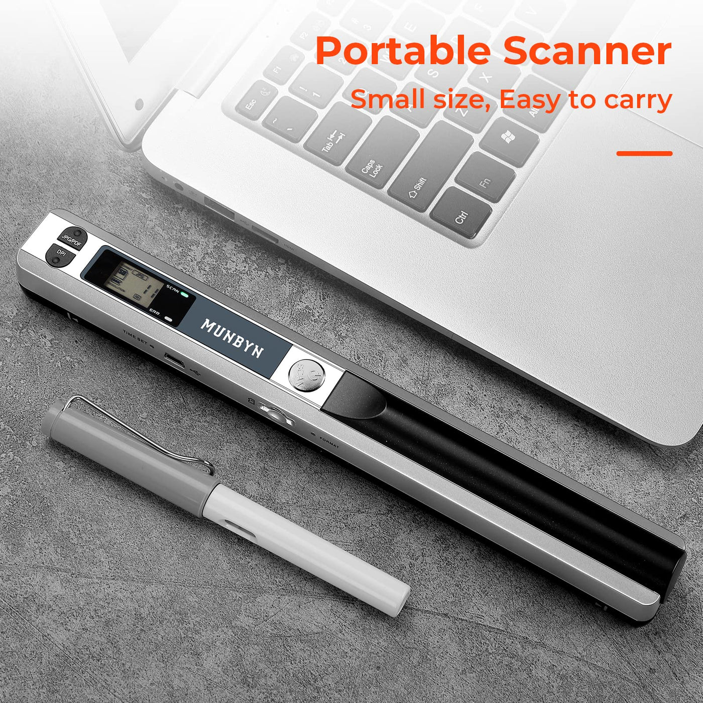 [Scanner portable] Résolution n/b et couleur MUNBYN Scanner de documents/Scanner mobile / Scanner portable sans fil A4 900DPI avec carte format JPG et PDF - Micro SD 16G - Argent