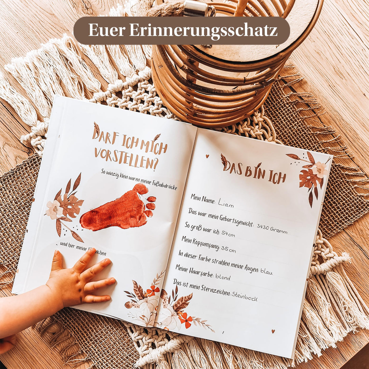 EULENTALER® Das Babytagebuch Boho I Von Pädagogen gestaltet I Mit handgemalten süßen Illustrationen I Din A4 I Babyalbum Mein erstes Jahr I Erinnerungsbuch zum eintragen