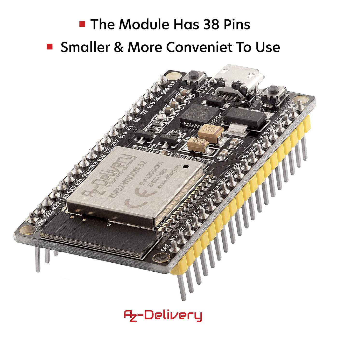 AZDelivery 5 x ESP32 NodeMCU Module WLAN WiFi Dev Kit C Development Board mit CP2102 (Nachfolgermodell zum ESP8266) kompatibel mit Arduino und inklusive E-Book!…