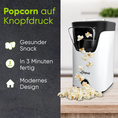 ﻿Liebfeld Popcornmaschine - Heißluft Popcorn Maker ohne Fett & Öl - Retro Küchen Gadget für Pop Mais mit Zucker, Salz - Cooler Snack Automat (Weiß)